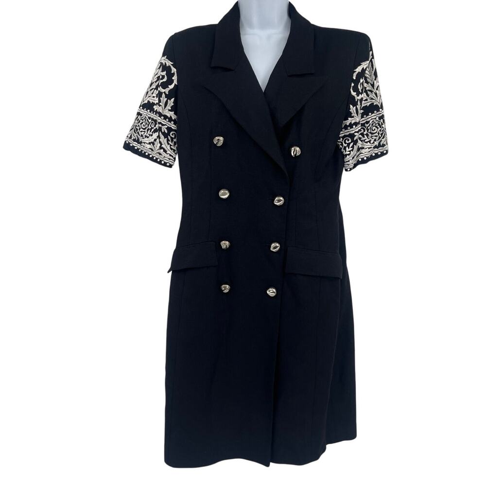 Vtg 90 Richard Warren Double Breasted Jacket Dress 10 Embroider Old Money Preppy